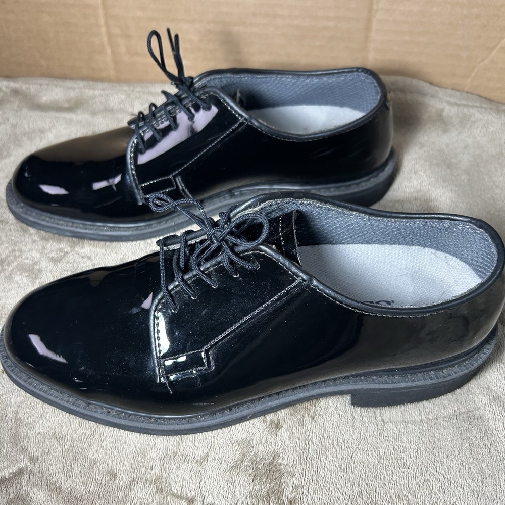 Bates Mens 8 E Wide Black High Gloss Uniform Duty Dress Shoes Oxford Vibram